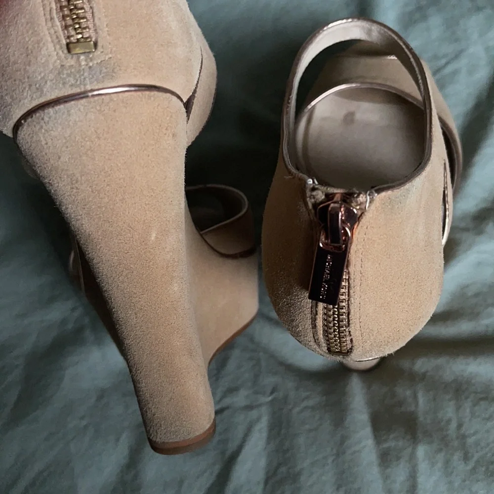 Michael Kors Nude Tan Suede Wedge Sandals - Picture 5 of 5